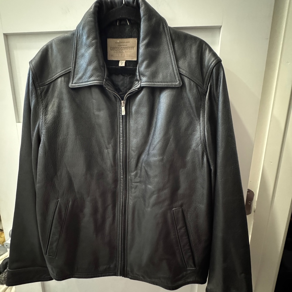 Guess Men's Black Leather Jacket size M